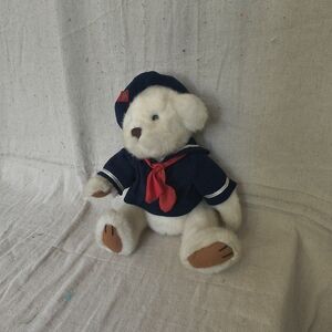 Brass Button Sailor Plush Teddy Bear with Navy and Red Accents